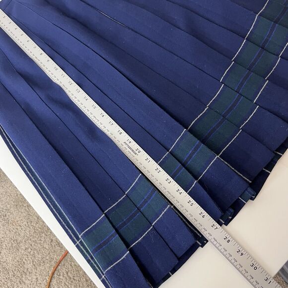 Vintage LL Bean Skirt Womens Eight Petite Wool Midi Pleated Scotland Preppy Blue - Picture 9 of 12